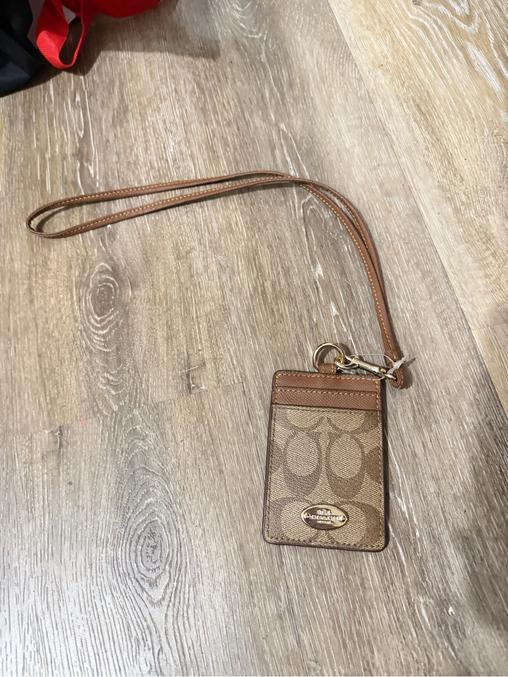 Coach Brown Signature Canvas ID Window Lanyard